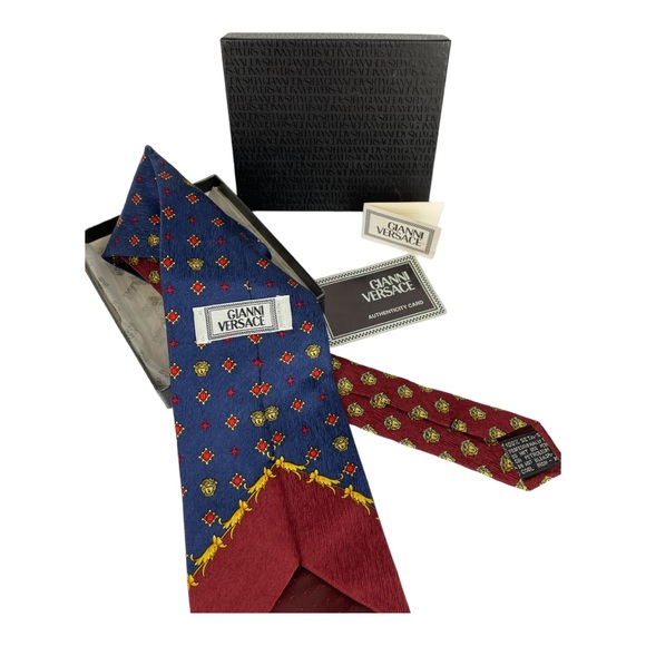 Rare Mens Gianni Versace Medusa Print Royal Blue & Red Designer Luxury Neck Tie - Picture 4 of 14